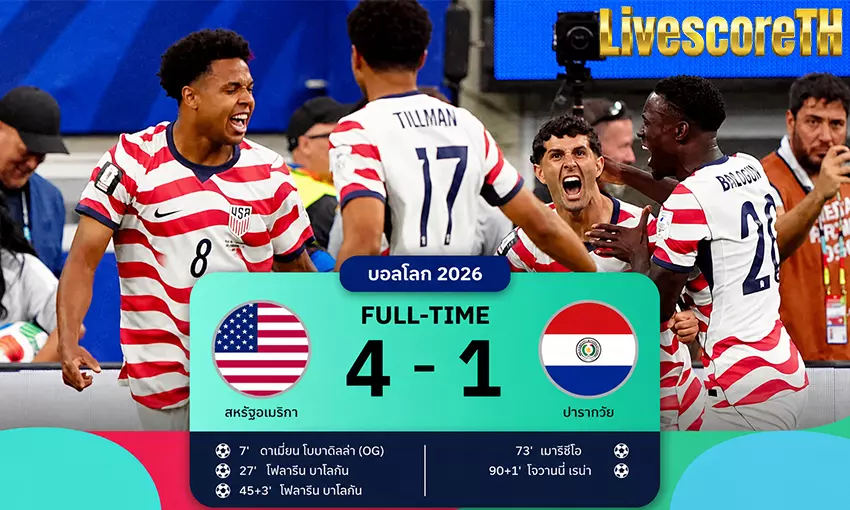 ผลบอล อเมริกา 4-1 ปารากวัย