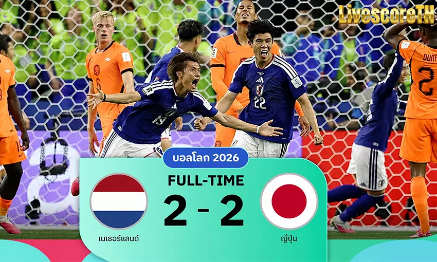 ผลบอล เนเธอร์แลนด์ 2-2 ญี่ปุ่น